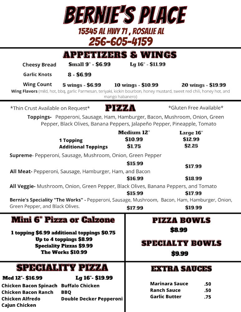 Bernie's Place Menu image 1